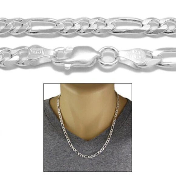 STERLING SILVER FIGARO CHAIN NECKLACE 6MM (GAUGE 150). AVAILABLE IN 5 LENGTHS. - Picture 1 of 3